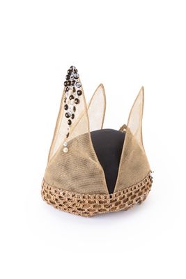 PAULETTE - Chapeau façon couronne en satin noir et lamé or, …