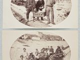deux vieilles photos en noir et blanc représentant un groupe d'hommes et de femmes