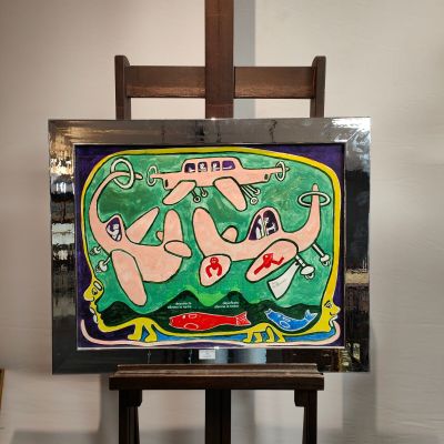 une image d'un tableau sur un chevalet dans une pièce