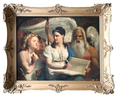 a picture of a painting of a man and a woman reading a book
