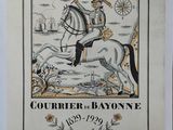 an old book with a drawing of a man riding a horse