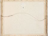 an old painting on a wooden easel with a piece of paper on it