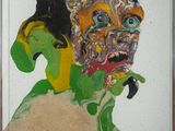 un tableau représentant un homme au visage vert sur fond blanc