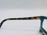 the glasses are blue and brown with a pattern on them