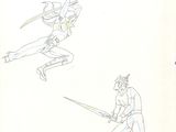 drawing of a man with a sword and another man with a sword