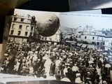 several old black and white photos of a large crowd of people