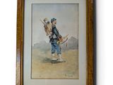 tableau représentant un homme vêtu d'une tenue bleue et portant un fusil