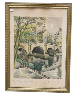 an image of a painting of a bridge over a body of water