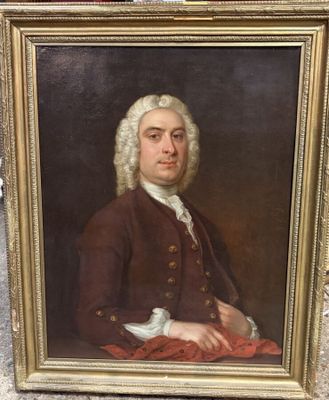 portrait of a gentleman in a brown coat and white wig