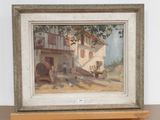 a picture of a painting on a shelf in a room