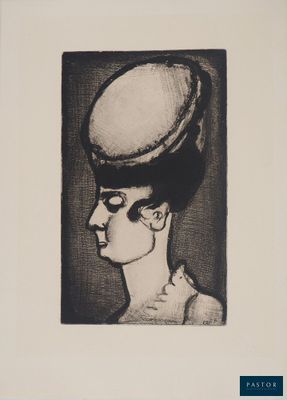 an image of a drawing of a woman with a hat on her head