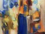 an oil painting of a vase with flowers in it on a table