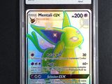 a close up of a pokemon card in a plastic case