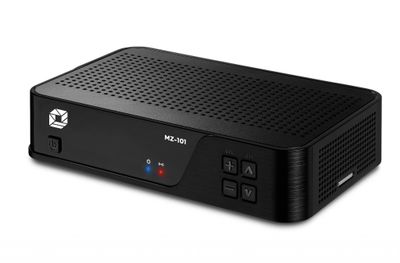 a black box with a remote control sitting on top of it