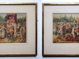 two framed pictures of a couple of paintings on a wall
