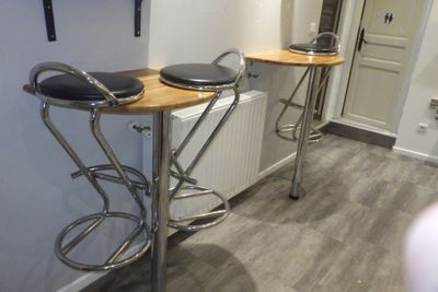 deux tabourets de bar dans un coin de la pièce