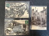 three old black and white photos of a street with people and cars