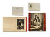 several old photographs of women are displayed on a white surface