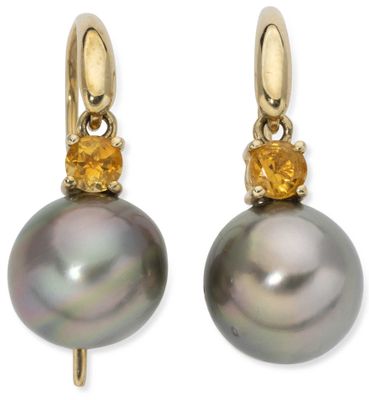 an image of a pair of pearl and citrine earrings