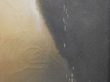 an oil painting of a black and white cat sitting on top of a table