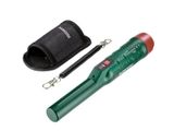 a close up of a green and red tool with a black case