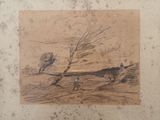 un dessin représentant un oiseau perché sur une branche d'arbre