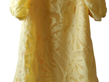 une robe jaune suspendue à un cintre sur fond blanc