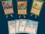 several cards of different types are displayed on a blue background