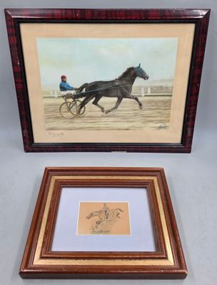 un tableau représentant un cheval et une calèche conduits par un homme