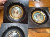 three pictures of a woman and a man on a table