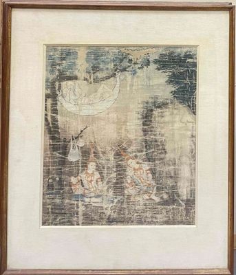 framed picture of a painting of a man and a woman in a boat