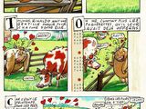 a comic strip with a picture of a cow in a field