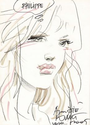 dessin représentant le visage d'une femme avec une bulle de dialogue au-dessus de sa tête