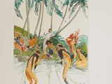une image d'un tableau représentant un groupe de personnes sur une plage