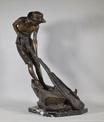 Vincenzo CINQUE (1852-1929) Pêcheur ramenant le filet Grande…