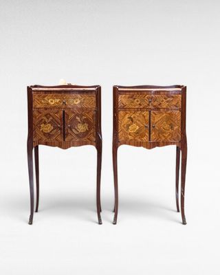 pair of louis xv style marquet commode tables