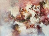 une peinture à l'huile représentant un bouquet de fleurs dans un vase posé sur une table