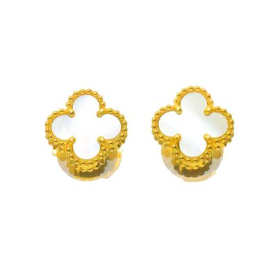pair of gold plated flower stud earrings on a white background