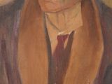 painting of a man in a brown hat and a red tie