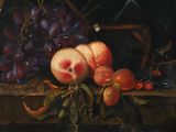 a painting of a basket of fruit on a table