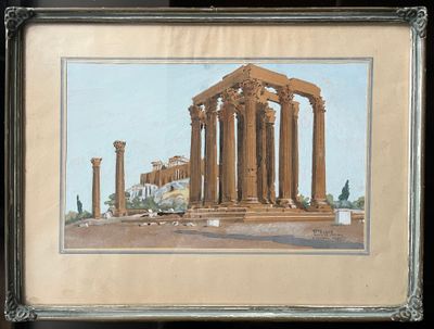 peinture représentant le temple de Posena dans la cité romaine d'Agrigente