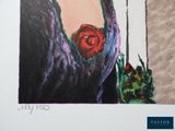 a picture of a painting of a woman on a swing