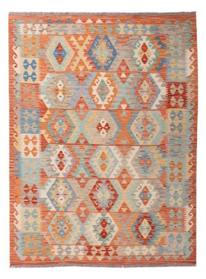 Kilim Afghan en laine Couleur orange et beige 240 x 175