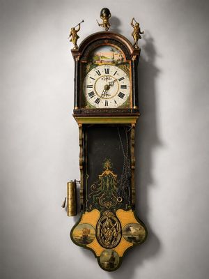 L'horloge accrochée au mur est ornée de détails dorés et noirs.