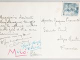 a postcard with a picture of a man and a woman on it