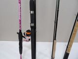 a lot of fishing rods that are on the table