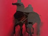 painting of a man riding a horse with two men on it