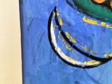 a picture of a painting of a woman in a green hat