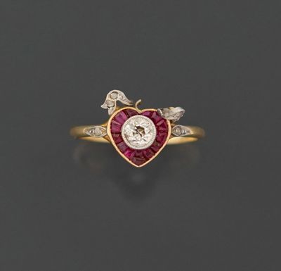 Charmante bague en or jaune 18K 750 millièmes centrée d'un c…