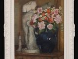 une peinture de fleurs dans un vase sur une table